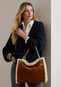 Shearling-Trim Large Bradley Tote Bag