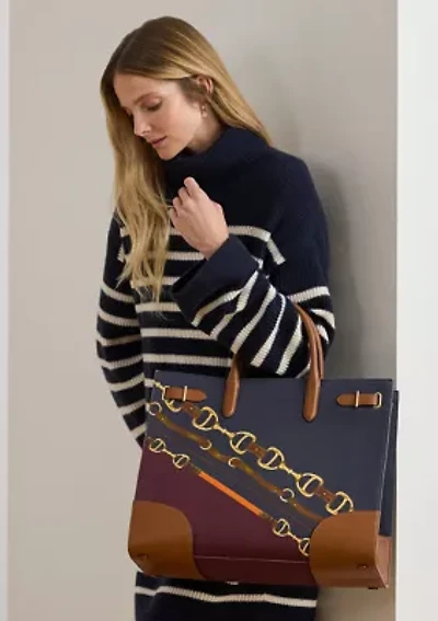 Belting-Print Large Devyn Tote Bag