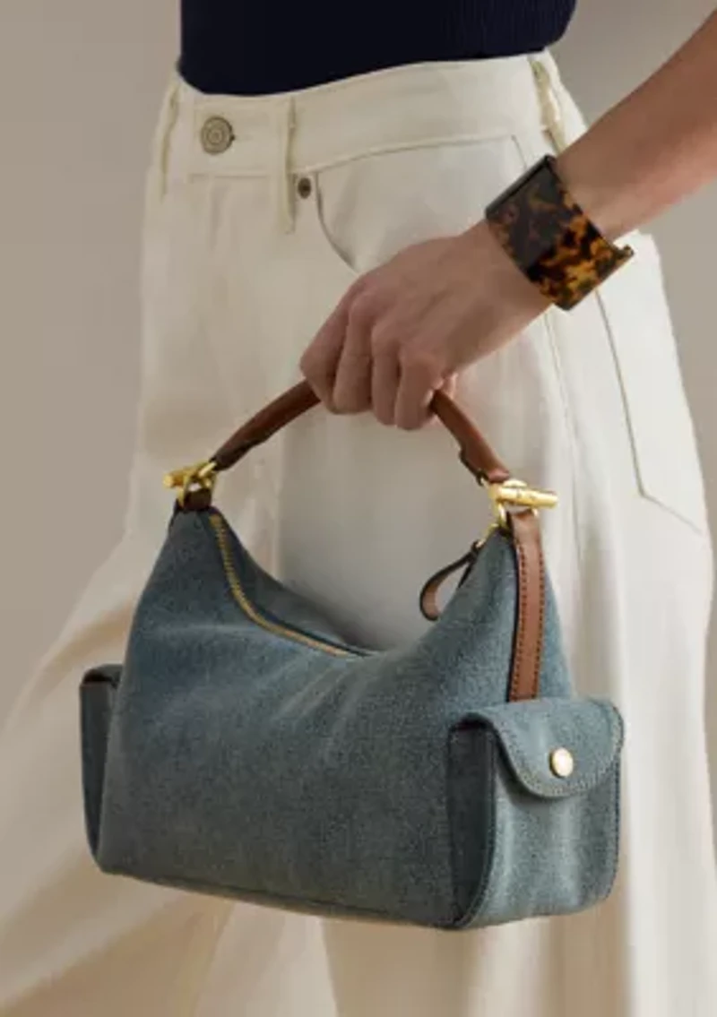 Washed Denim Small Blaike Shoulder Bag