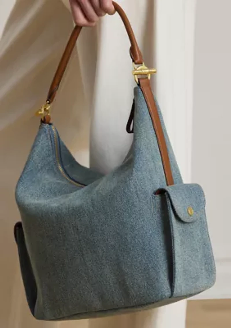 Washed Denim Large Blaike Shoulder Bag