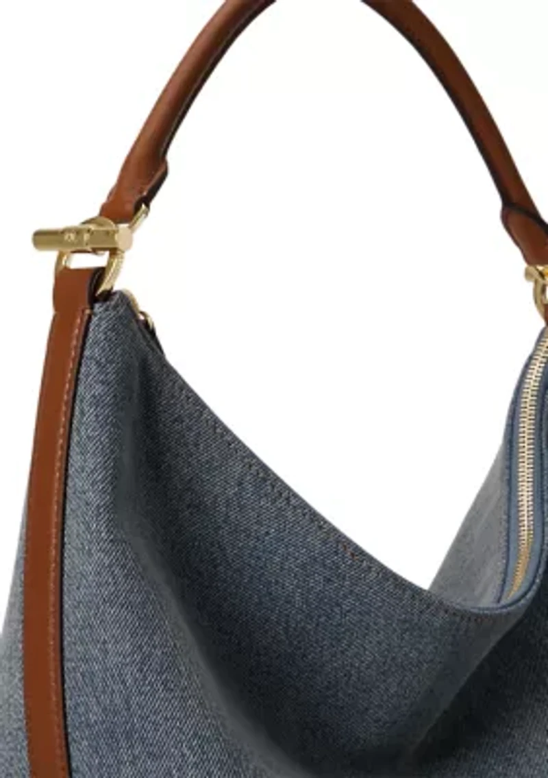 Washed Denim Large Blaike Shoulder Bag