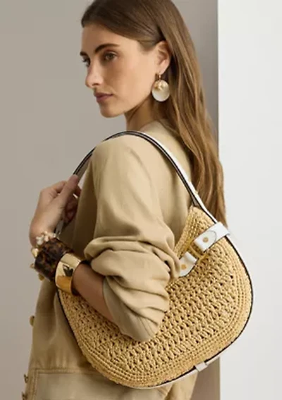Crocheted Straw Large Tasha Shoulder Bag
