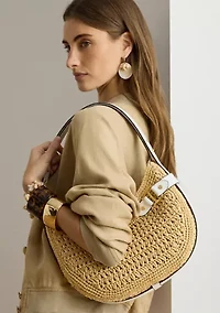 Crocheted Straw Large Tasha Shoulder Bag