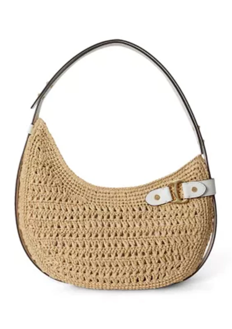 Crocheted Straw Large Tasha Shoulder Bag