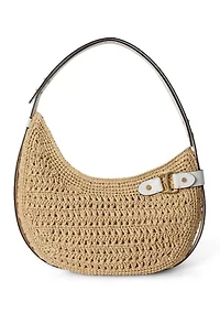 Crocheted Straw Large Tasha Shoulder Bag