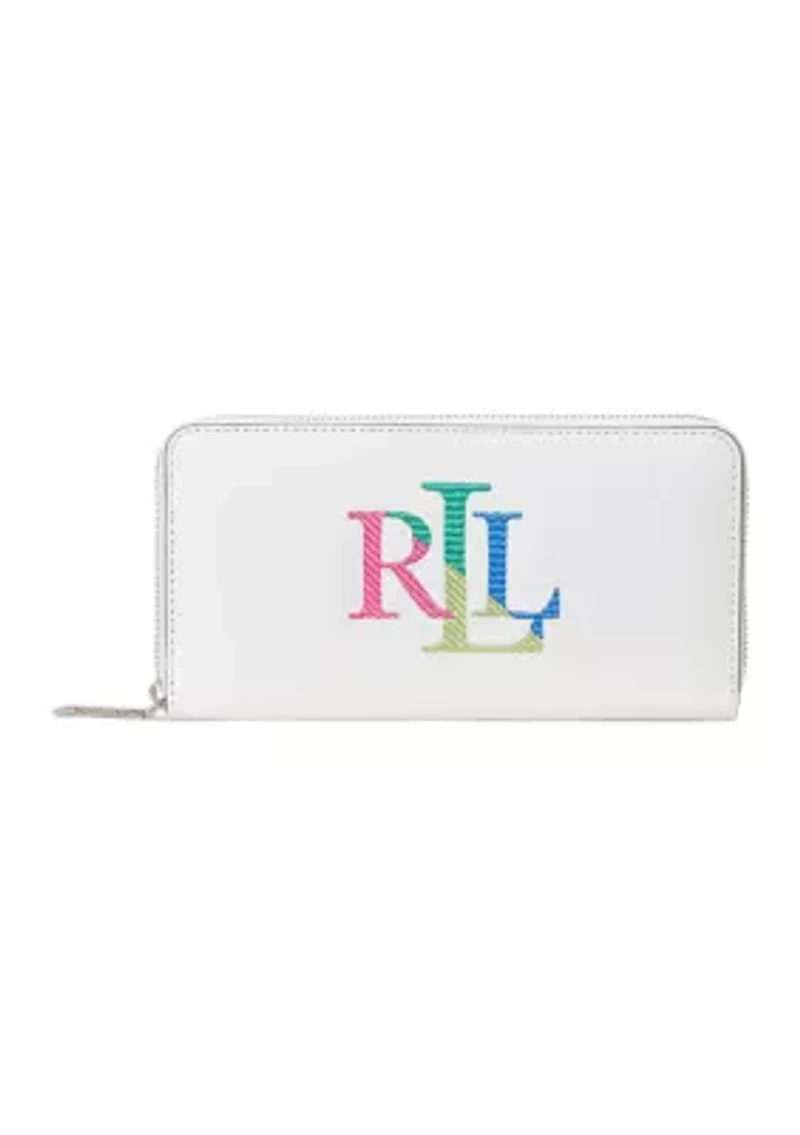Embroidered Leather Continental Wallet