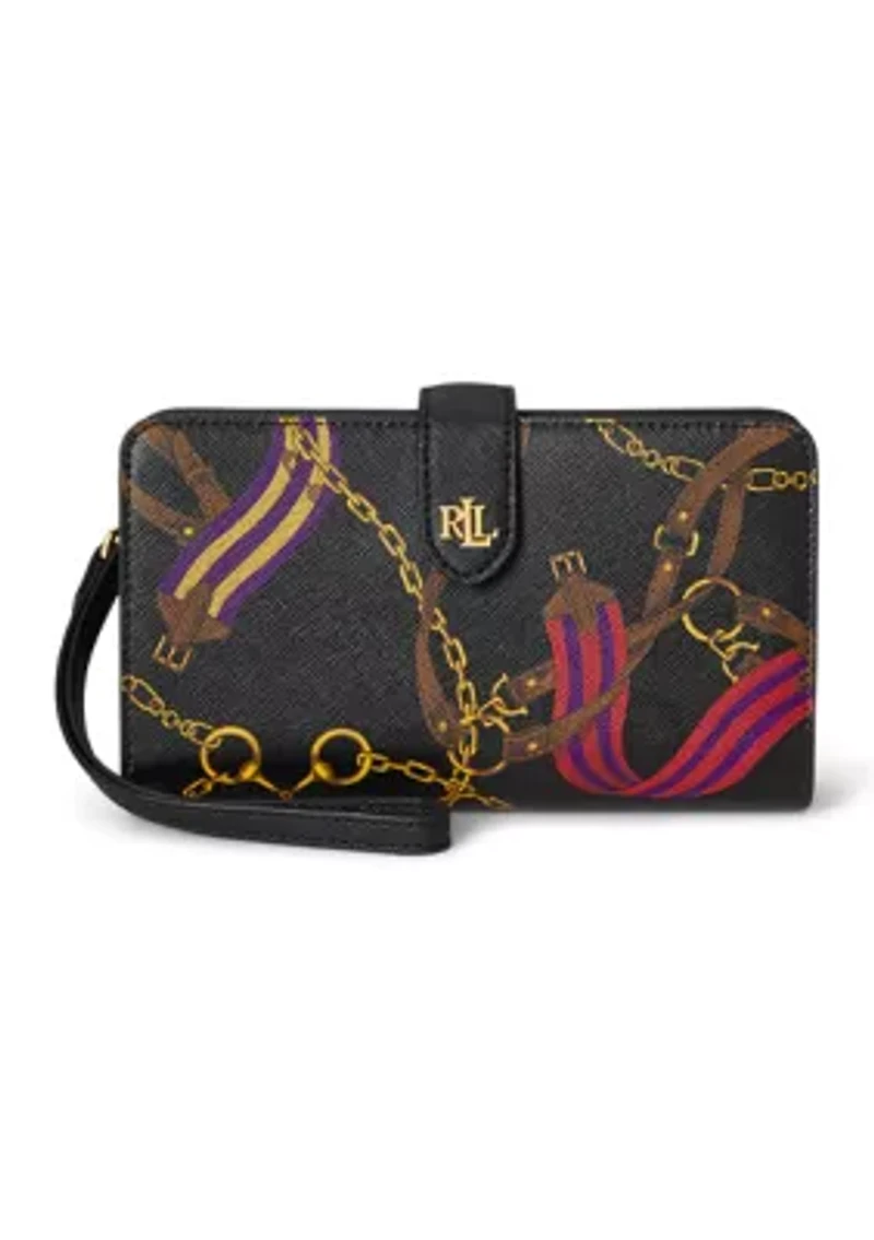Print Crosshatch Leather Tech Wristlet