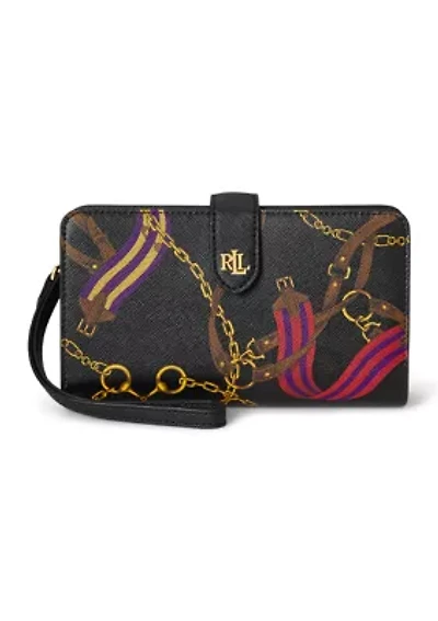 Print Crosshatch Leather Tech Wristlet
