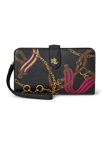 Print Crosshatch Leather Tech Wristlet