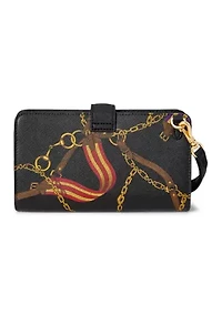 Print Crosshatch Leather Tech Wristlet