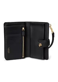 Print Crosshatch Leather Tech Wristlet