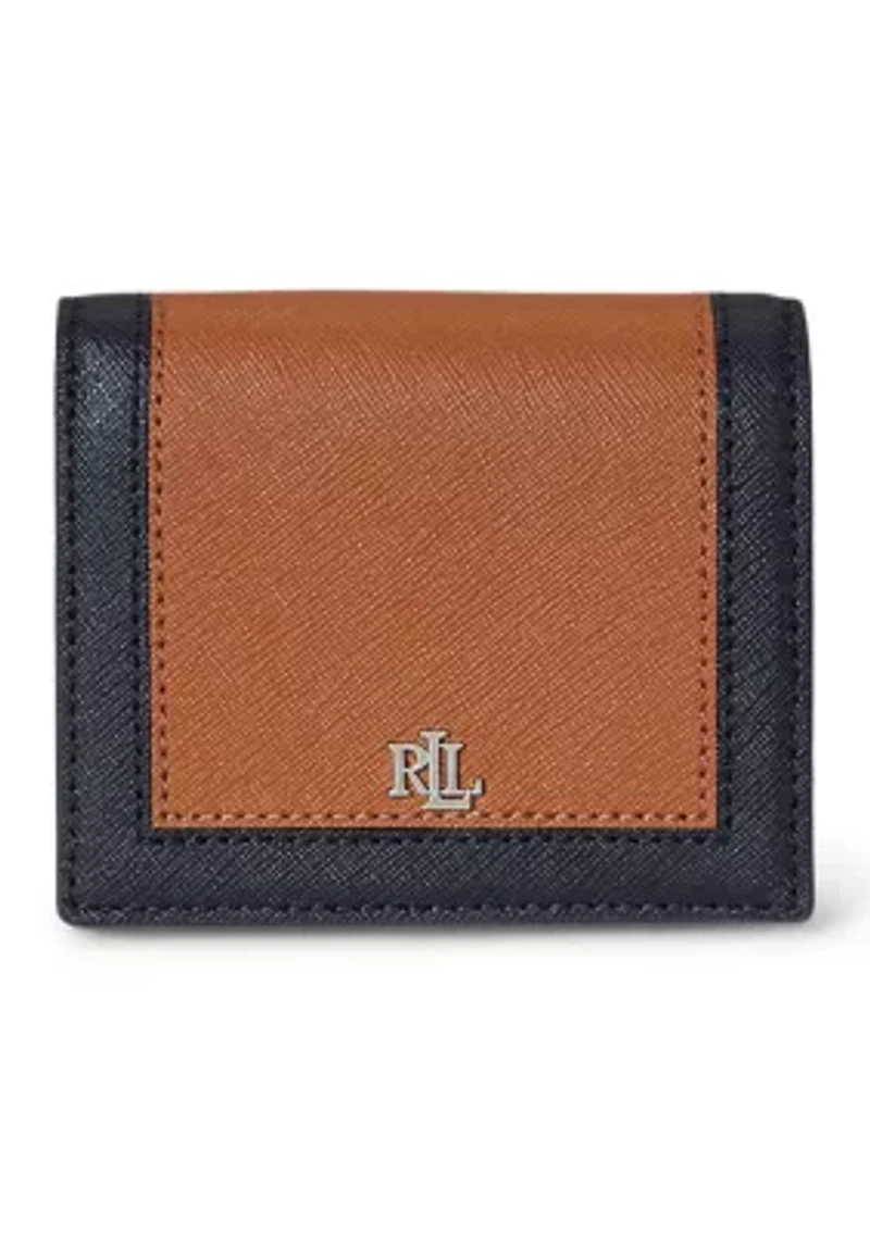 Color-Blocked Leather Compact Wallet