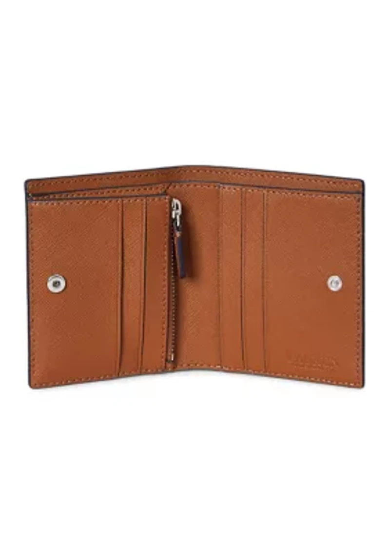 Color-Blocked Leather Compact Wallet
