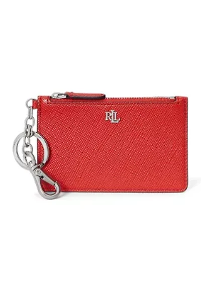 Crosshatch Leather Zip Card Case