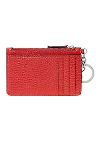 Crosshatch Leather Zip Card Case