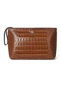 Crocodile-Embossed Leather Large Pouch