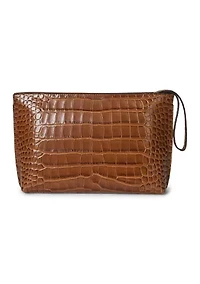 Crocodile-Embossed Leather Large Pouch