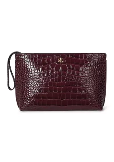 Crocodile-Embossed Leather Large Pouch
