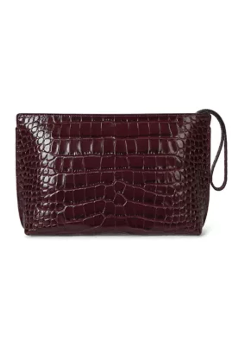 Crocodile-Embossed Leather Large Pouch