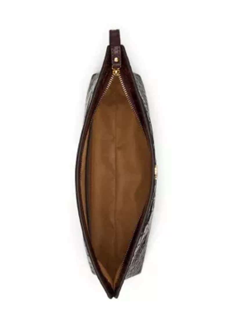 Crocodile-Embossed Leather Large Pouch