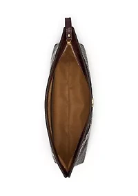 Crocodile-Embossed Leather Large Pouch