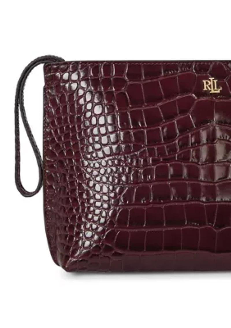 Crocodile-Embossed Leather Large Pouch