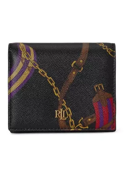 Belting-Print Crosshatch Leather Compact Wallet