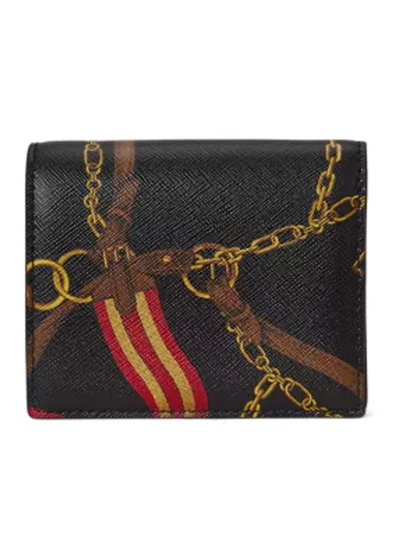 Belting-Print Crosshatch Leather Compact Wallet
