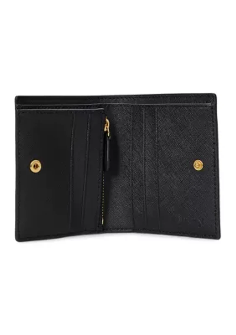 Belting-Print Crosshatch Leather Compact Wallet