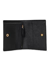 Belting-Print Crosshatch Leather Compact Wallet