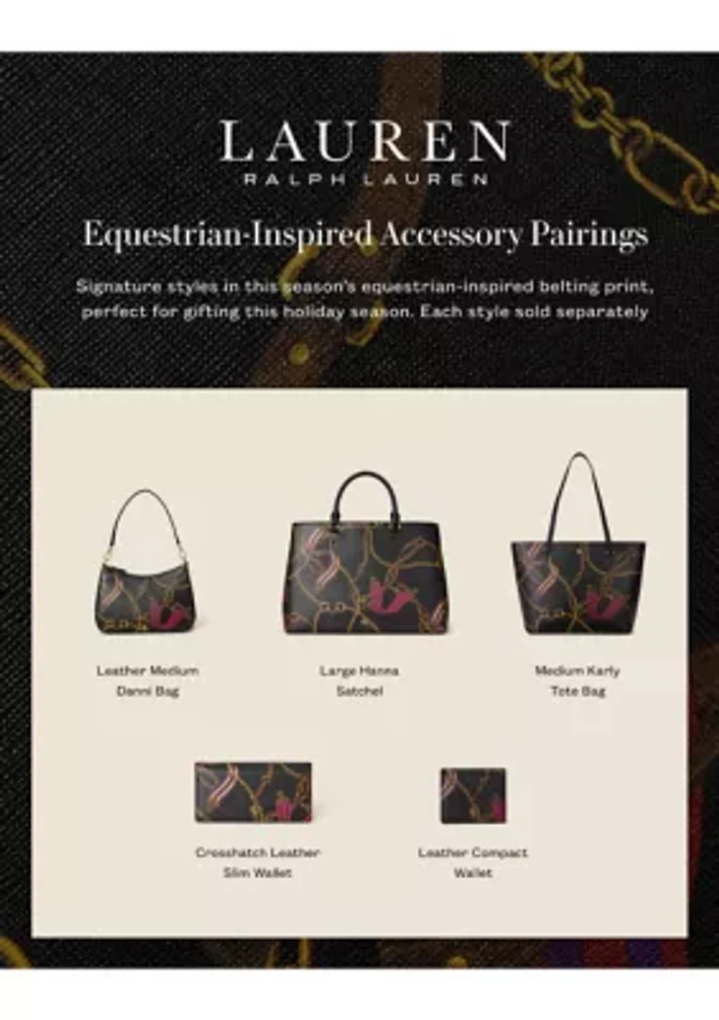 Belting-Print Crosshatch Leather Compact Wallet