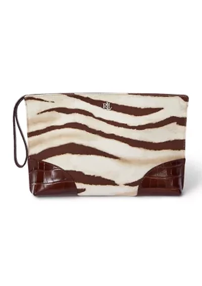 Zebra Print Canvas and Leather Large Pouch