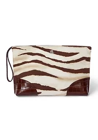 Zebra Print Canvas and Leather Large Pouch