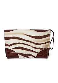 Zebra Print Canvas and Leather Large Pouch