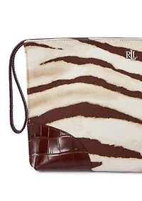 Zebra Print Canvas and Leather Large Pouch