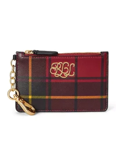 Plaid Nappa Leather Zip Card Case