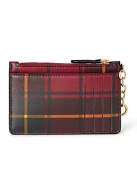 Plaid Nappa Leather Zip Card Case