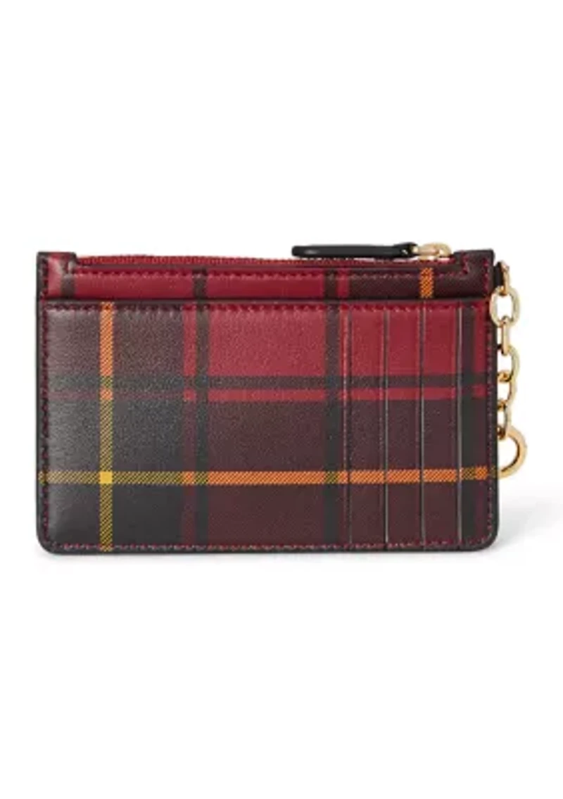Plaid Nappa Leather Zip Card Case