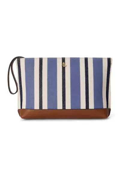 Striped Canvas & Leather Large Pouch