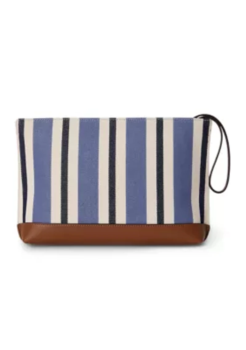 Striped Canvas & Leather Large Pouch