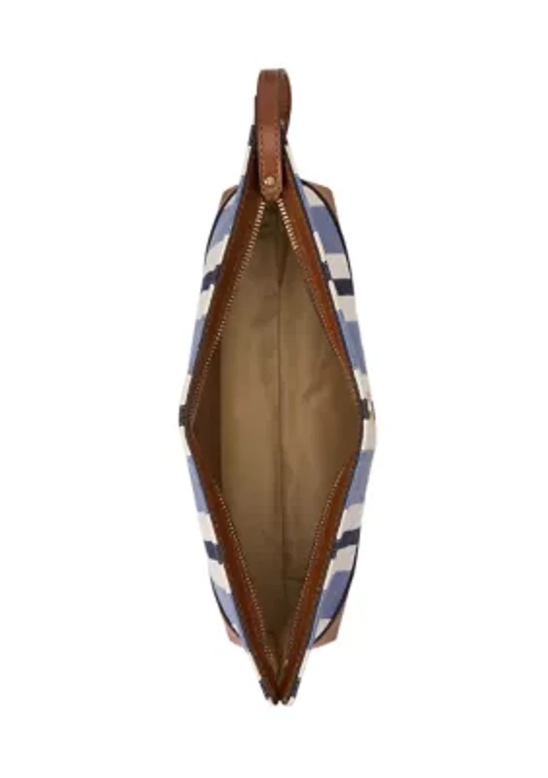 Striped Canvas & Leather Large Pouch