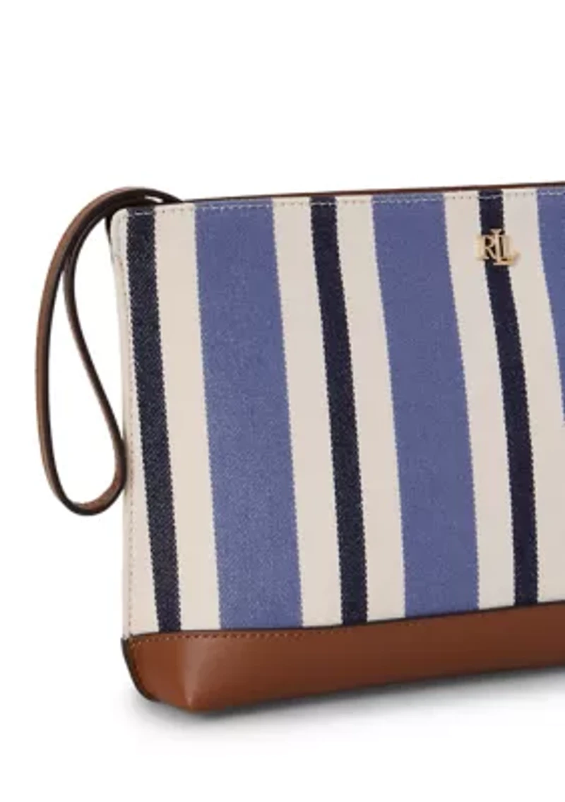 Striped Canvas & Leather Large Pouch
