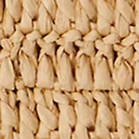 Leather-Trim Crocheted Straw Large Pouch