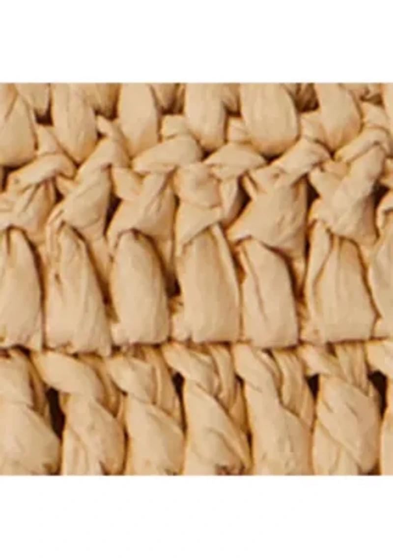 Leather-Trim Crocheted Straw Large Pouch