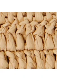 Leather-Trim Crocheted Straw Large Pouch