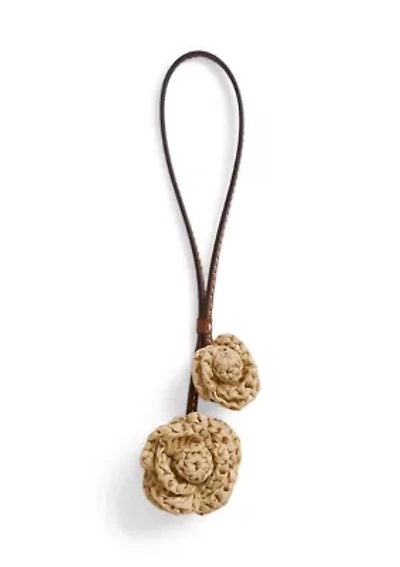Leather & Crocheted Straw Flower Charm