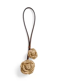 Leather & Crocheted Straw Flower Charm