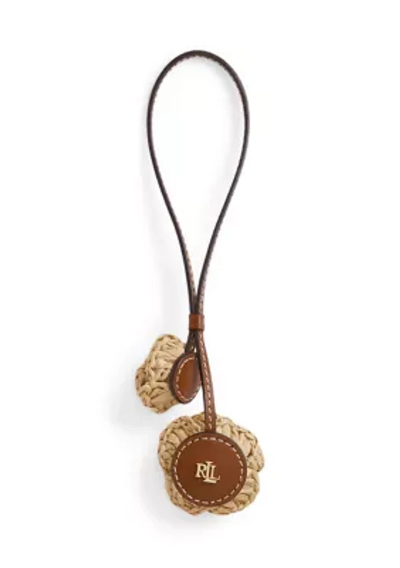Leather & Crocheted Straw Flower Charm