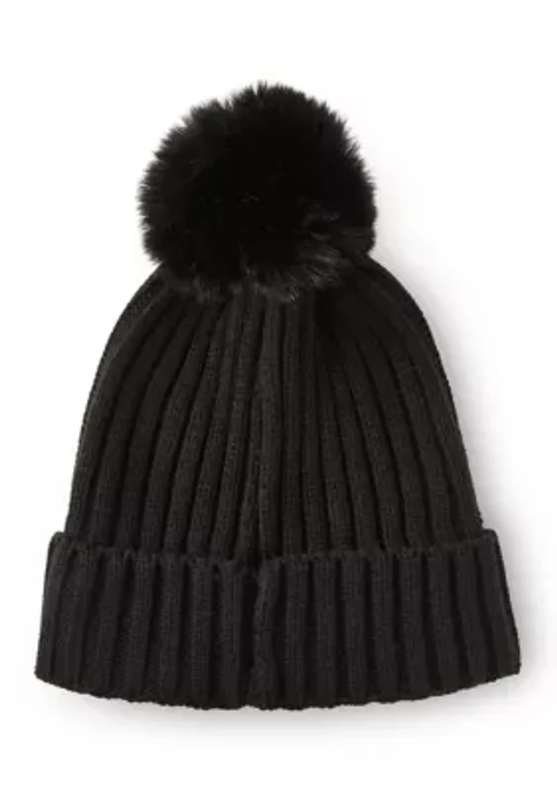 Faux Fur Pom Beanie