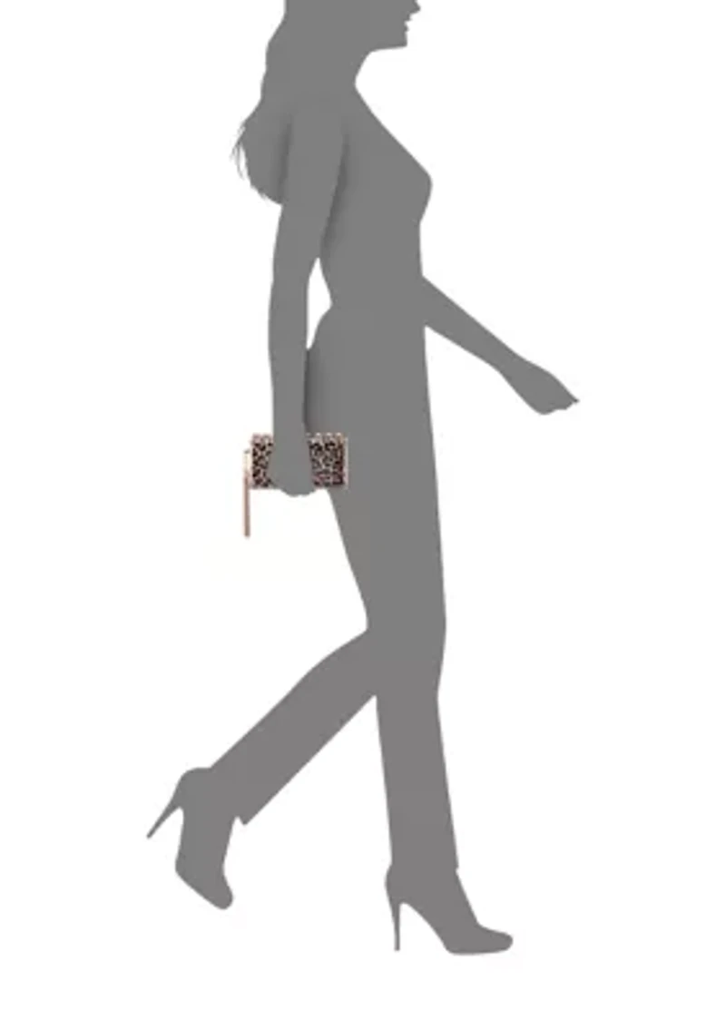 Animal Print Crystal Ornamented Minaudiere with Tassel 